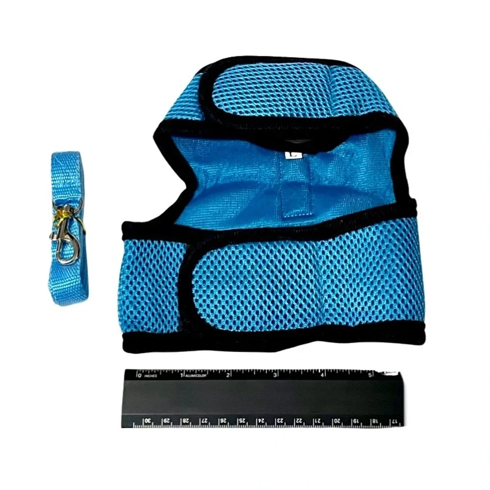 Turquoise all-weather padded mesh cat harness with bell & leash 2 piece set NWT